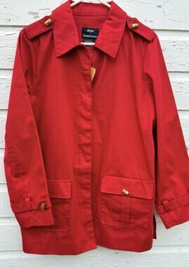 NEW Dennis Basso Jacket Womens L Red Trench Canvas Rain Coat QVC Windbreaker